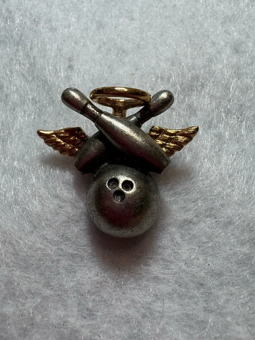 Gold & Gunmetal Bowling Wing Pin.